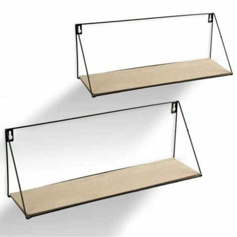 TrAdE Shop Traesio - Set 2 Mensole Parete Rettangolare Mensola Scaffale Metallo E Legno 2 Misure -