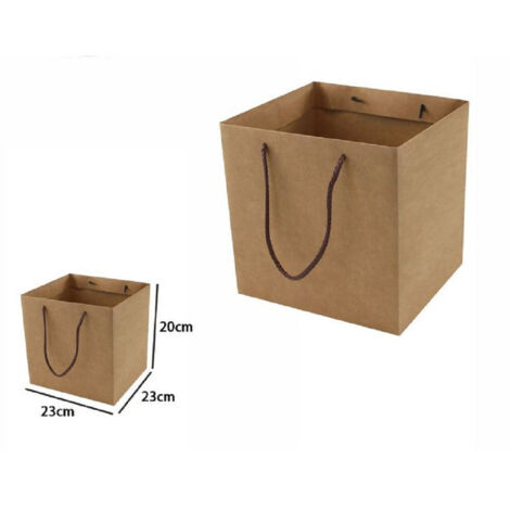 TrAdE Shop Traesio - Set 2 Pezzi Buste Busta Borsa Da Regalo Marrone 23x23x20cm Manici In Corda 69250 -