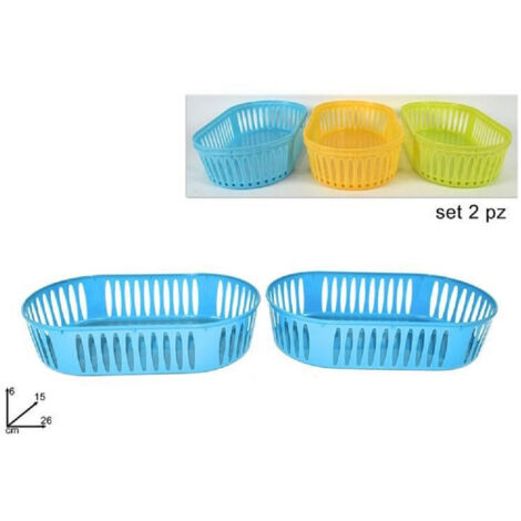 TrAdE Shop Traesio - Set 2 Pezzi Cesta Cesto Cestino Ovale In Plastica Multiuso Porta Tutto Colorato -