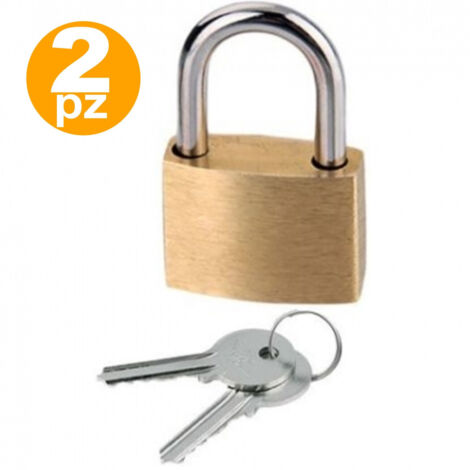 TrAdE Shop Traesio - Set 2 Pezzi Lucchetto Ad Arco Sicurezza Armadietto Catenaccio 2 Chiavi 20mm -