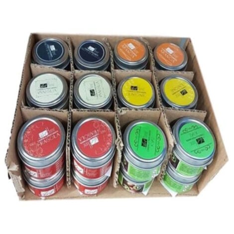 TrAdE Shop Traesio - Set 24 Candele Profumate In Barattolini Di Latta Varie Fragranze Ambiente -