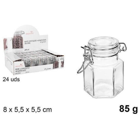 TrAdE Shop Traesio - Set 24 Pezzi Barattolo Esagonale Vasetto Con Tappo Porta Spezie Vetro 85g 100829 -