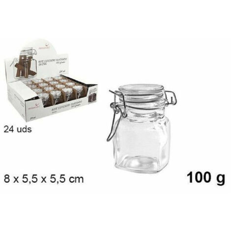 TrAdE Shop Traesio - Set 24 Pezzi Barattolo Quadrato Vasetto Con Tappo Porta Spezie Vetro 100g 100828 -