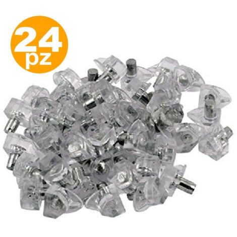TrAdE Shop Traesio - Set 24 Supporti Perno Per Mensole Reggimensola Pioli Morsetto Triangolare Trasparente -