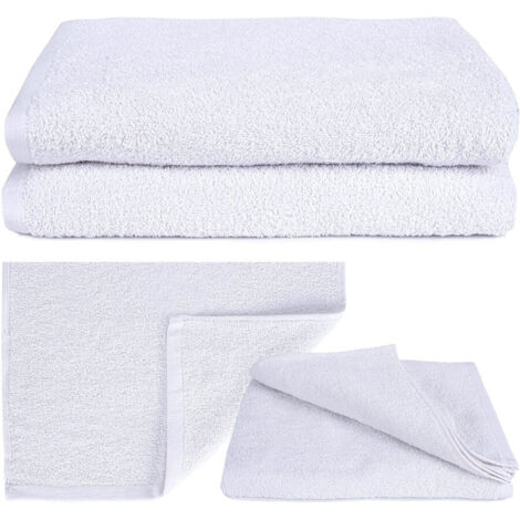 TrAdE Shop Traesio - Set 3 Asciugami Telo Doccia Bagno Per Hotel Albergo Bianco 100% Cotone 100x150cm -