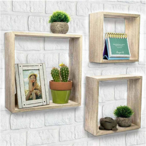 TrAdE Shop Traesio - Set 3 Mensole Da Parete Moderne Design Cubo Mensola Scaffale In Legno Mdf Beige -
