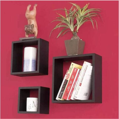 TrAdE Shop Traesio - Set 3 Mensole Da Parete Moderne Design Cubo Mensola Scaffale In Legno Mdf Nero -