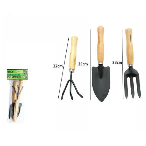 TrAdE Shop Traesio - Set 3 Pezzi Attrezzi Da Giardino Giardinaggio Accessori Rastrello Paletta 59697 -