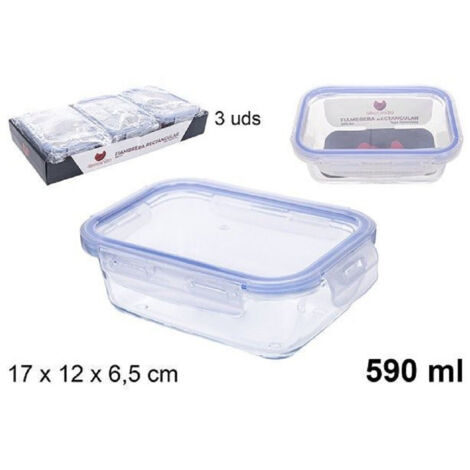 TrAdE Shop Traesio - Set 3 Pz Contenitori Per Alimenti In Vetro Con Coperchio Plastica 590 Ml 105508 -