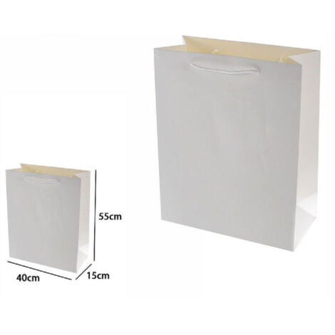 TrAdE Shop Traesio - Set 3pz Buste Borsa Regalo Sacchetti 55x40x15cm 69902 Bianco Con Manico Cordino -