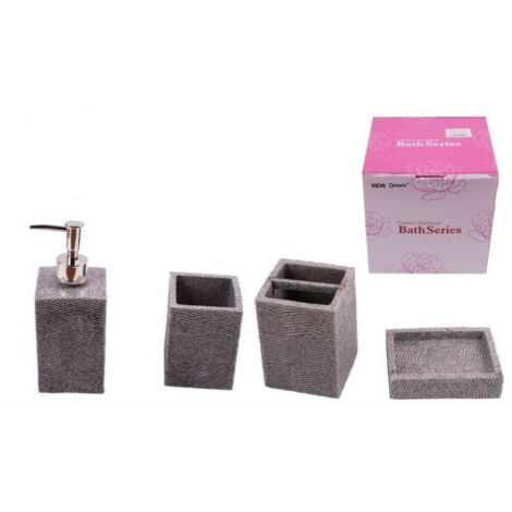TrAdE Shop Traesio - Set 4 Accessori Bagno Ss0098 In Ceramica Porta Sapone Porta Spazzolino Dispenser -