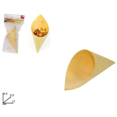 TrAdE Shop Traesio - Set 4 Pezzi Cono Coni Bamboo Legno 17cm Buffet Finger Food Ciotola Stuzzichini -