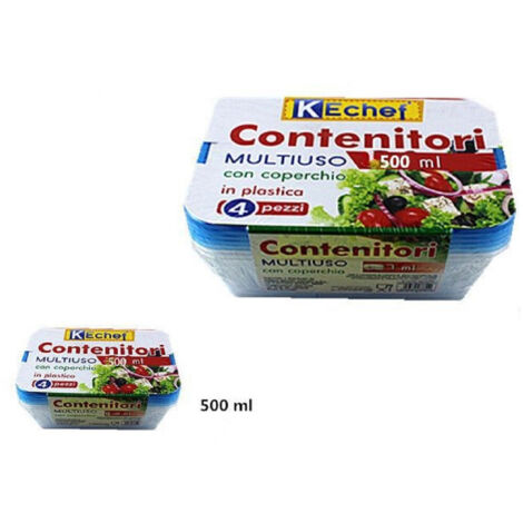 TrAdE Shop Traesio - Set 4 Pezzi Contenitori Multiuso Con Coperchio In Plastica 500ml Cucina -
