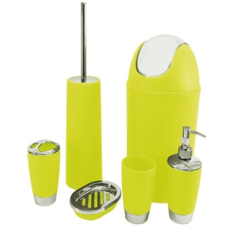 TrAdE Shop Traesio - Set 6 Accessori Bagno Pattumiera Porta Scopino Spazzolino Sapone Bicchiere Dfh -