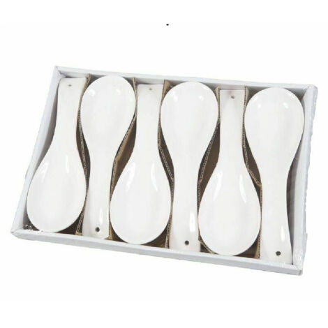 TrAdE Shop Traesio - Set 6 Pezzi Poggiamestolo Poggia Mestolo In Ceramica Bianca Cucina -
