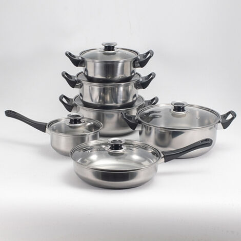 Batteria Di Pentole E Padelle + Set Coltelli 19 Pezzi In Acciaio Inox 18/10 Bavaria, Completo Cucina