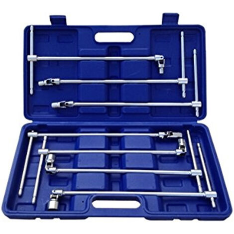 TrAdE Shop Traesio - Set Chiavi A T Doppio Snodo 7 Pz Pezzi Lunghe 8 10 12 13 14 17 19 Mm Snodabili -