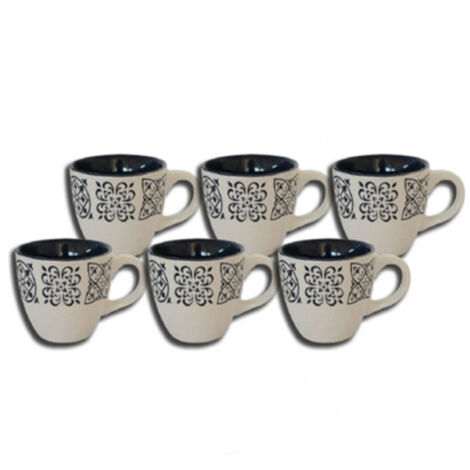 TrAdE Shop Traesio - Set Tazzine 80ml Bianco Azulej Blu Vietrese Ceramica Con Manico Tazza Caffe' Bar -