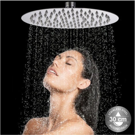TrAdE Shop Traesio - Soffione Doccia Bagno Cascata Tondo 30 Cm Acciaio Ultra Sottile Effetto Pioggia -