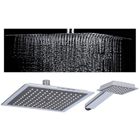 TrAdE Shop Traesio - Soffione Doccia Quadrato 22x22cm Con Miscelatore Doccetta Quadrata In Abs Cromo -