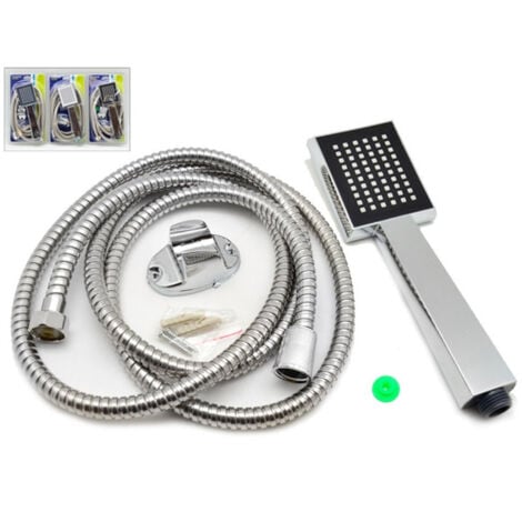 TrAdE Shop Traesio - Soffione Doccia Universale Acciaio Quadrato + Tubo Flexi 2 Mt Effetto Pioggia -