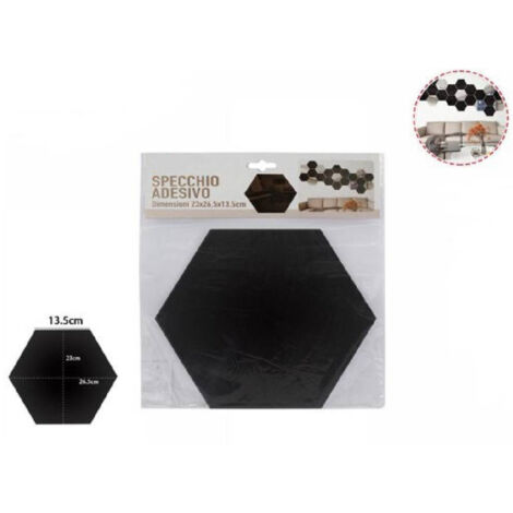 TrAdE Shop Traesio - Specchio Adesivo Esagonale Adesiva Murale Arredamento Casa 23x26.5x13.5 Cm 70880 -