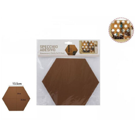 TrAdE Shop Traesio - Specchio Adesivo Esagonale Adesiva Murale Arredamento Casa 23x26.5x13.5cm 70879 -