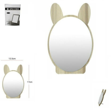 TrAdE Shop Traesio - Specchio Cosmetico Da Appoggio Tavolo Con Orecchie In Legno Makeup Bagno -