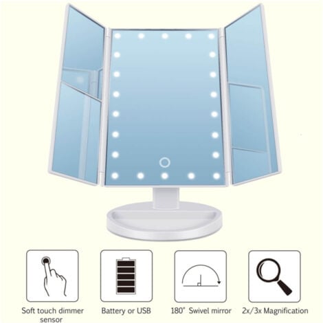 TrAdE Shop Traesio - Specchio Orientabile 360 Gradi Touch Screen Tavolo 2 Ingrandimenti Bagno Make Up -