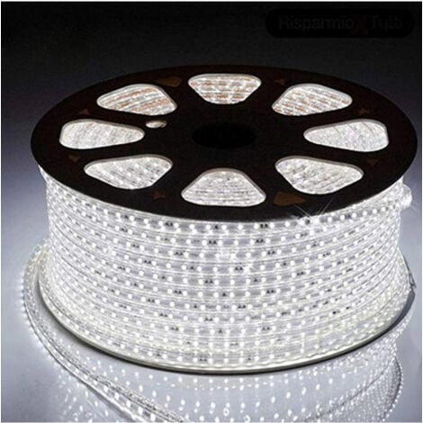 TrAdE Shop Traesio - Striscia Led 5050 Flessibile Bobina 100mt Luce Bianco Freddo Esterno 220v -