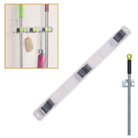 TrAdE Shop Traesio - Supporto Da Muro Porta 3 Scope A Due Ganci Staffa Parete Casa Accessori -