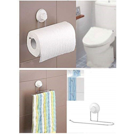 TrAdE Shop Traesio - Supporto Porta Rotolo Scottex Con Ventosa Plastica Acciaio A Muro Parete Bagno -