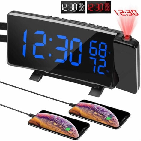 TrAdE Shop Traesio - Sveglia Orologio Digitale Da Tavolo Led Curvo Proiettore Radio Fm Ygh313s -