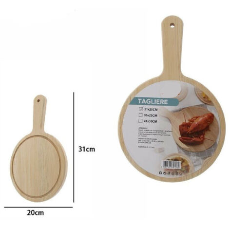 TrAdE Shop Traesio - Tagliere Legno Rotondo Affetta Pane Salumi Carne Pizza Con Manico 31x20cm 74196 -
