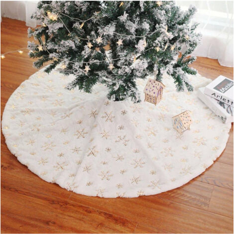 TrAdE Shop Traesio - Tappeto Gonna Copertura Base Albero Di Natale 80cm Peluche Fiocchi Di Neve Gold -