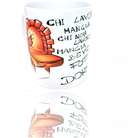 TrAdE Shop Traesio - Tazza Latte Mug In Ceramica Porta Fortuna Decorativa Chi Lavora Mangia -