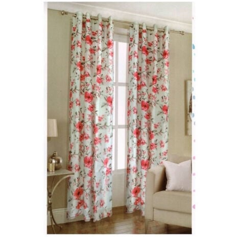 TrAdE Shop Traesio - Tenda A Fiori Rosso Floreale 140x280cm A Pannello Doppio Velo Con 8 Anelli -