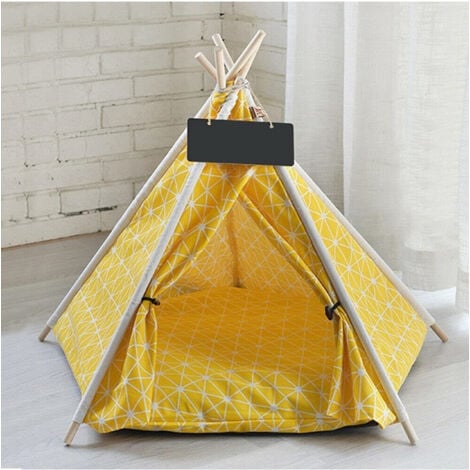 TrAdE Shop Traesio - Tenda Cuscino Pieghevole Giallo Grande Animali Domestici Gatto Cane 50x50x70cm -