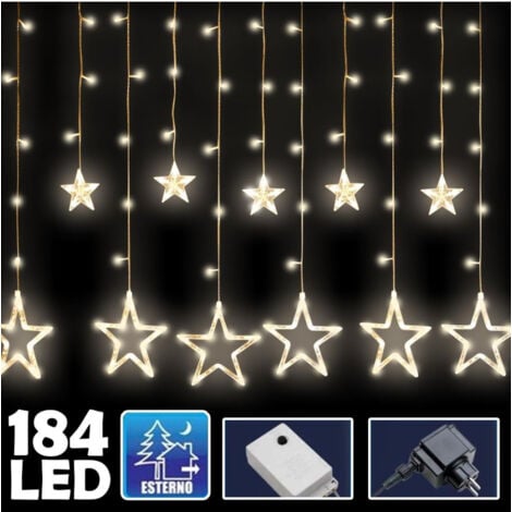 TrAdE Shop Traesio - Tenda Luminosa Natalizia 140led Con Stelle Bianco Caldo 2mt Esterno Prolungabile