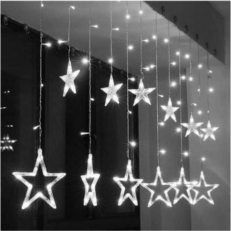 TrAdE Shop Traesio - Tenda Luminosa Natalizia Led Con Stelle Bianco Freddo 2mt Esterno Prolungabile