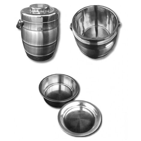 TrAdE Shop Traesio - Thermos Doppio Livello 1.6 Lt Termica Porta Vivande Cibo Acciaio 2 Contenitori -