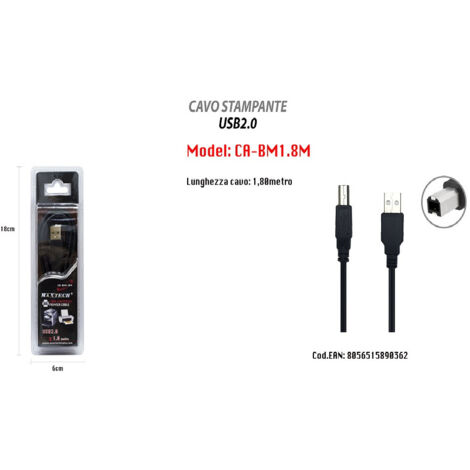TrAdE Shop Traesio - Usb 2.0 Cavo Alta Velocità Stampante Scanner 1.8mt Trasferimento Dati Ca-bm1.8m -