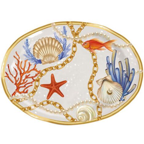 TrAdE Shop Traesio - Vassoio Centrotavola Ovale Con Conchiglie E Coralli In Stile Marino 40x30 Cm -