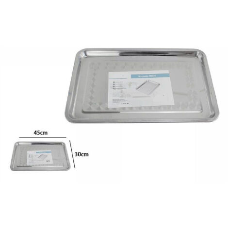TrAdE Shop Traesio - Vassoio Rettangolare In Acciaio Portata Cucina Guantiera Piatto 45x30cm 66352 -