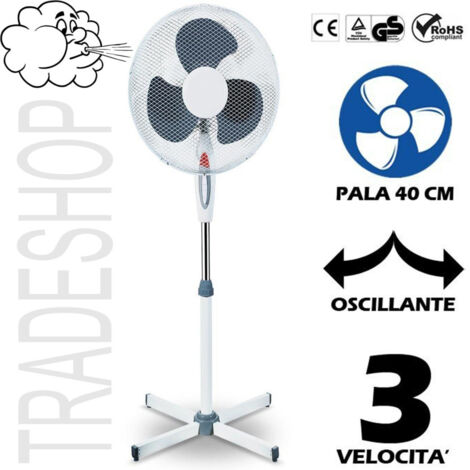 TrAdE Shop Traesio - Ventilatore A Piantana Oscillante Pala 40cm 3 Velocità Base A Croce 45w Colorato -