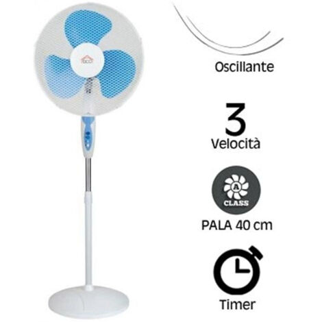 TrAdE Shop Traesio - Ventilatore A Piantana Pala 40cm Base Tonda Oscillante 3 Velocità Timer 65w -