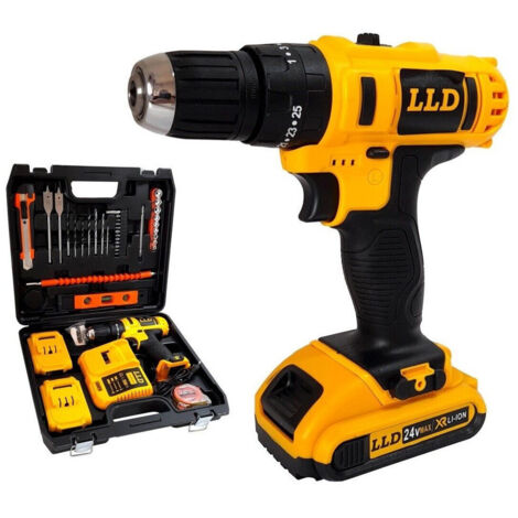 TRADE SHOP - Trapano Avvitatore A Percussione Doppia Batteria Litio 24v Valigia 16 Accessori -