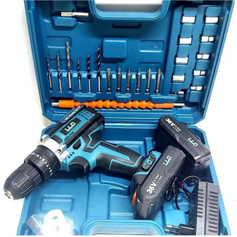 TRADE SHOP - Trapano Avvitatore Doppia Batteria A Litio 36 V Max + Valigetta 26 Accessori Lld -