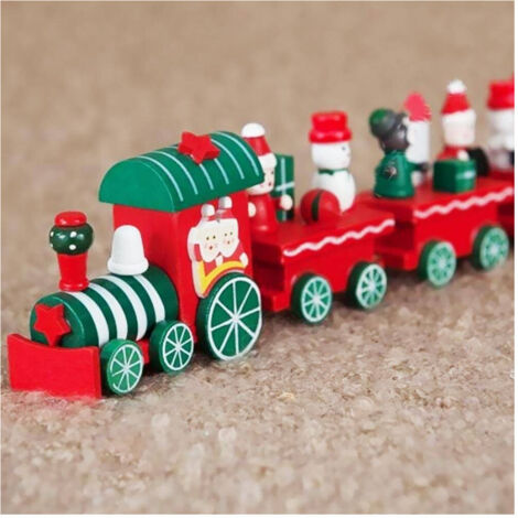 TRADE SHOP - Trenino Natalizio In Legno Con 4 Vagoni 24cm Rosso E Bianco Decorazioni Natale -