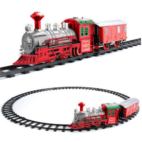 TRADE SHOP - Trenino Natalizio Sotto Albero Treno Elettrico Con Luci Vagone Rosso E Bianco -